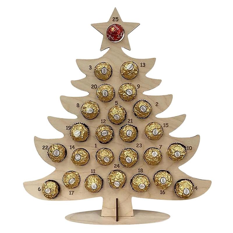 VOFUN-Wooden Christmas Countdown Calendar Christmas Tree Countdown Calendar Chocolate Stand
