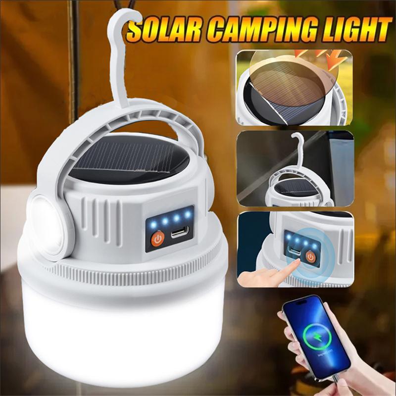 Solar Camping Lights Outdoor Waterproof Multifunctional Tent Flashlight Type-C And Solar Charge Atmosphere Light LED with Hook