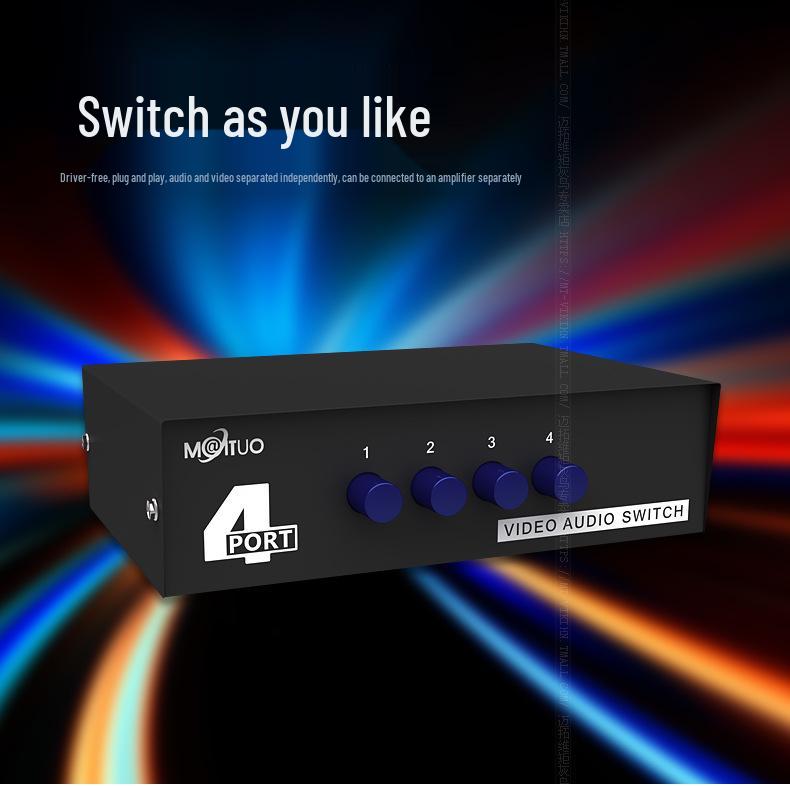 Maxtor 4x1 AV Switcher: 4-Port Video & 2-Port Audio Switch