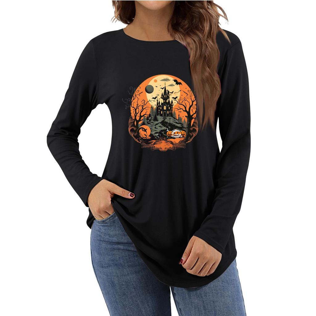 Women's Daily Casual Long-sleeved Flowers Printed Crew-neck Top