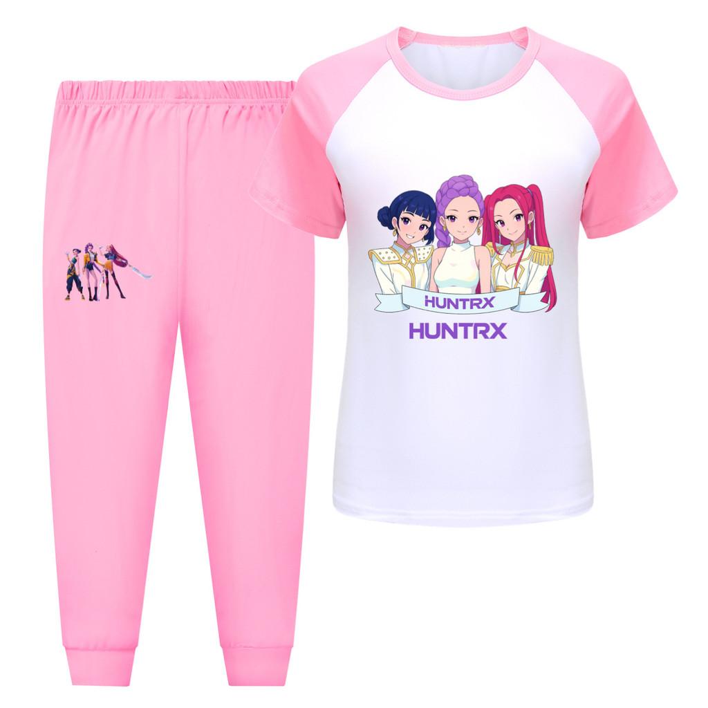 

5026 Kids Girls Rumi Zoey Mira Hunters Print T-shirt Pants Trouser Clothes Set 110cm рожевий