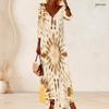 Women Plus Size V Neck Three Quarter Sleeve Loose Printed Long Dress
