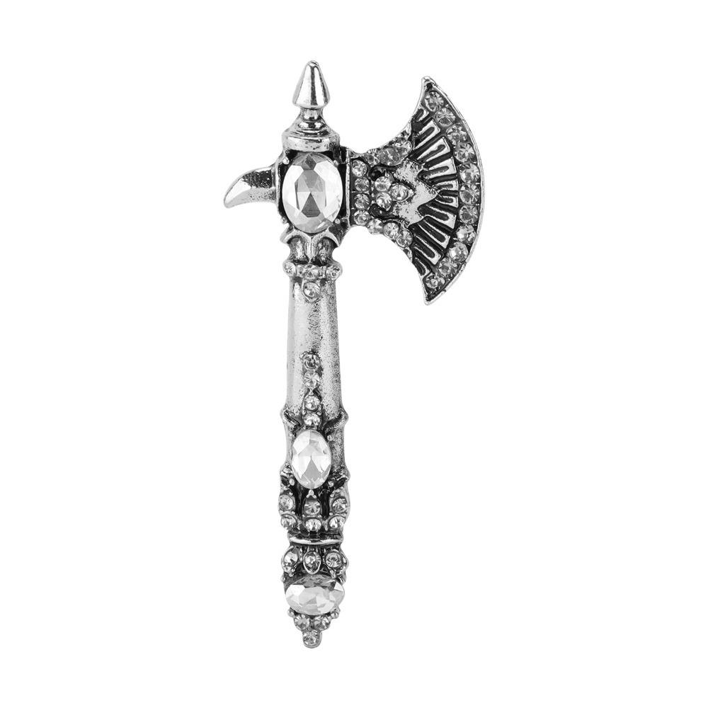Gray Tone Axe Brooch Pin Vintage Style Christmas Brooch Pin Rhinestone Axe Brooch Christmas