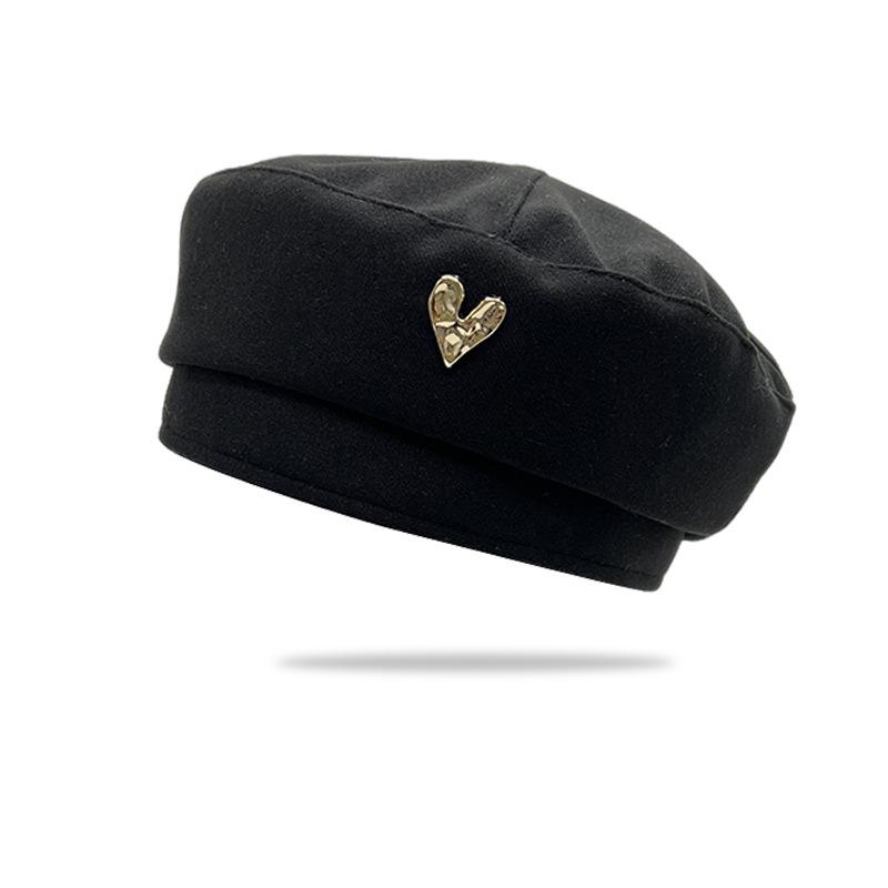 

Embellished Metal Love Beret Solid Color Winter Octagonal Hat Outdoor Activities чорний