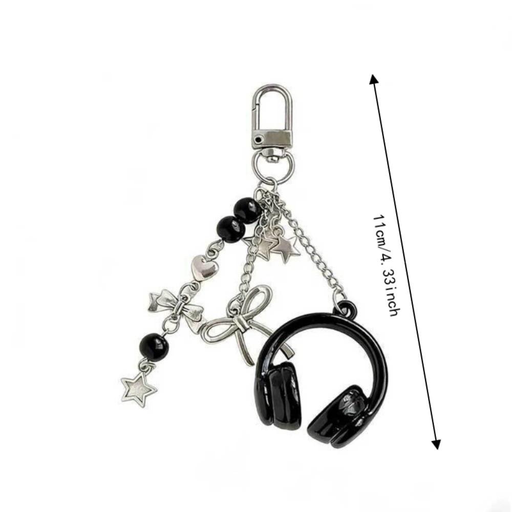 Black Silver Bow Star Bag Charms Beaded Pendants Creative Phone Lanyards  Girl