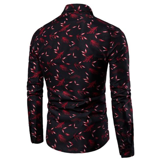 Camisa Casual para Mujer con Cuello Vuelto, Manga Larga, Estampado de Hojas, Botones, Corte Slim, Talla Grande