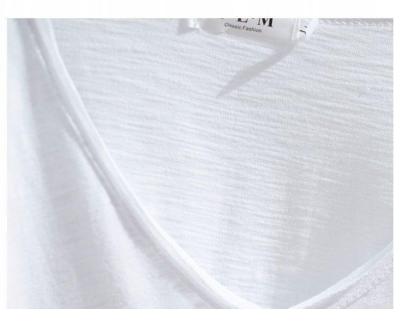 Damska koszulka z dekoltem V, krótkim rękawem, wykonana z bawełny bambusowej - Lato 2025, Styl koreański, Casualowa, Biała baza