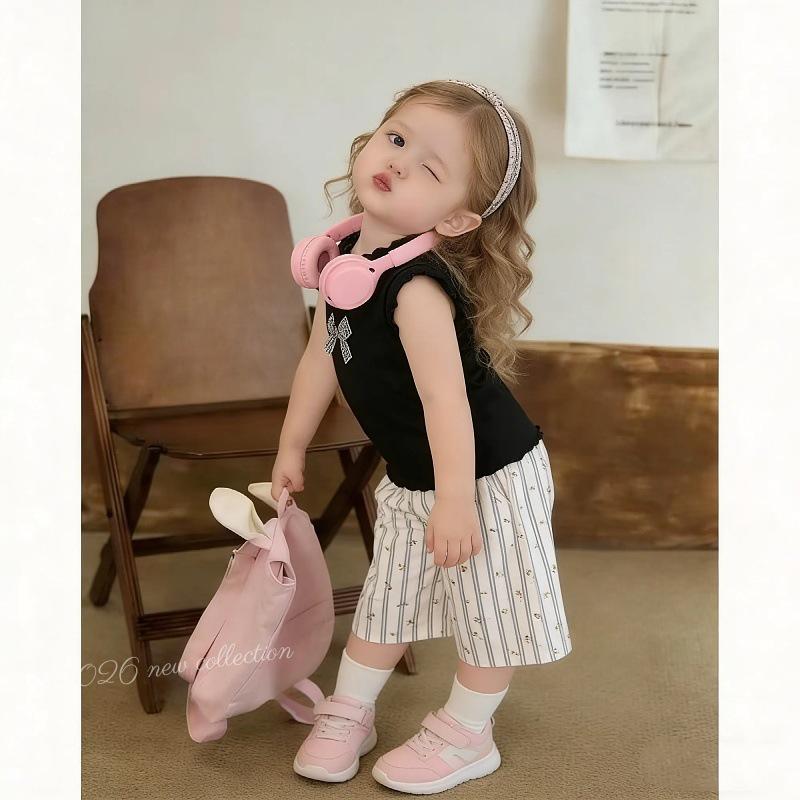 Girls' Summer Sports Sleeveless Top & Wide-Leg Pants Two-Piece Set