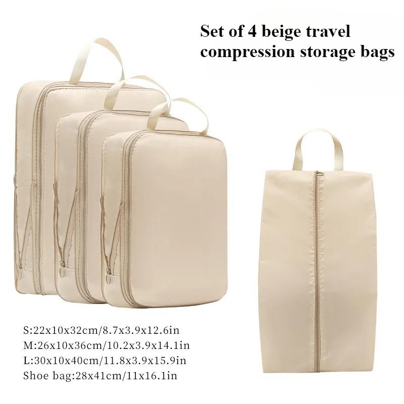 

4Pcs/Set Travel Compression Packing Cubes Bag Portable Suitcase Clothes Organizers Waterproof Luggage Storage Cases Drawer Bags бежевий