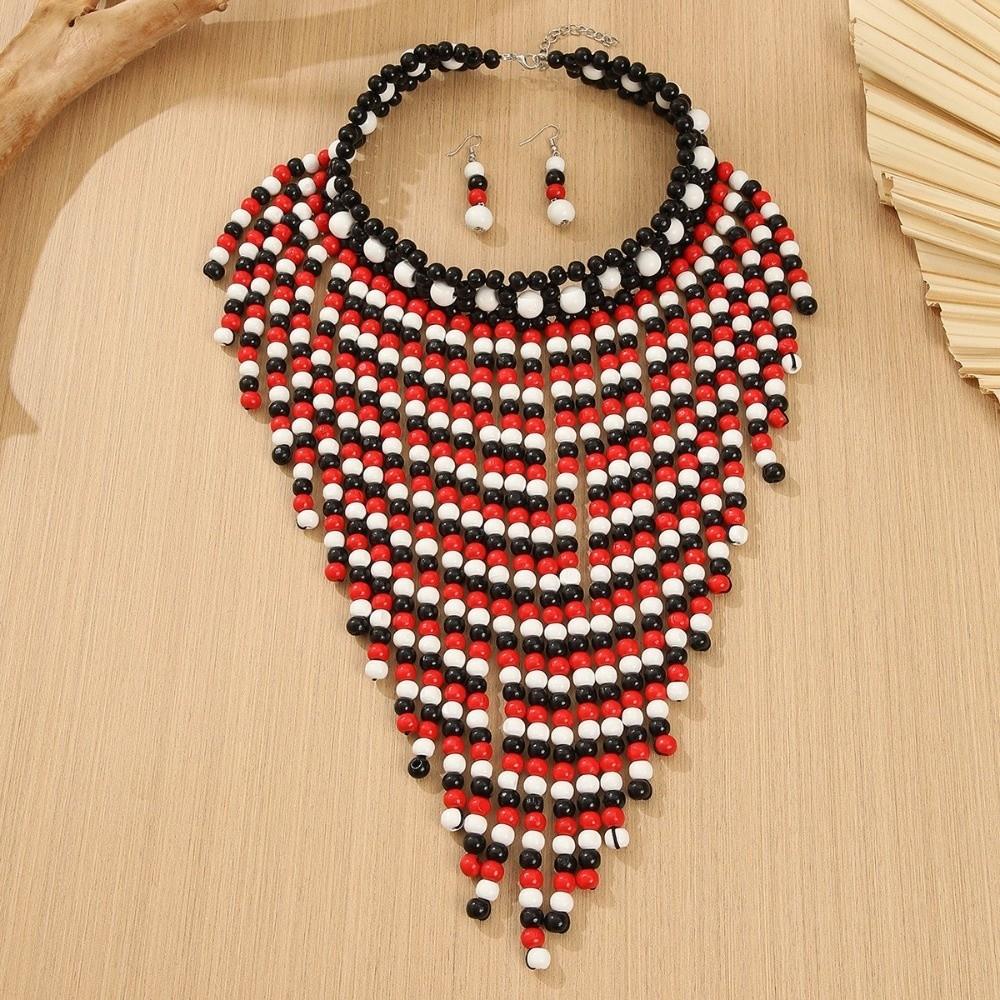 Handmade Jewelry Set Wood Tassel Necklace Luxury Ear Studs  Party