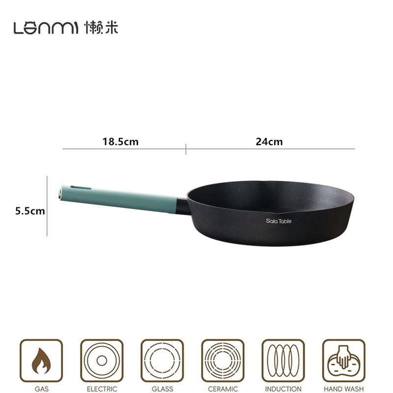 lanmi Non Stick Wok Pan with Lid Titanium Ceramic Pan Aluminum Alloy Stir-fry Pan Flat Bottom Pow Wok Pan For All Stovetops LM02