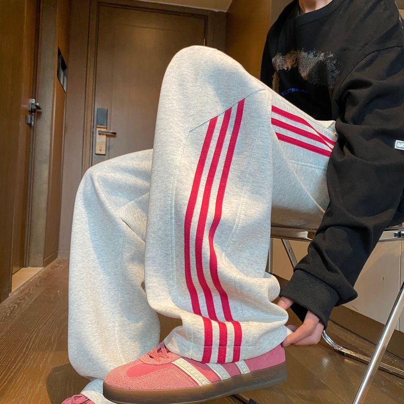 High Street Striped Casual Pants for Men, Autumn and Winter American Style, Cool Wide-Leg Sports Sweatpants, Trendy Brand Versatile Floor-Length Pants