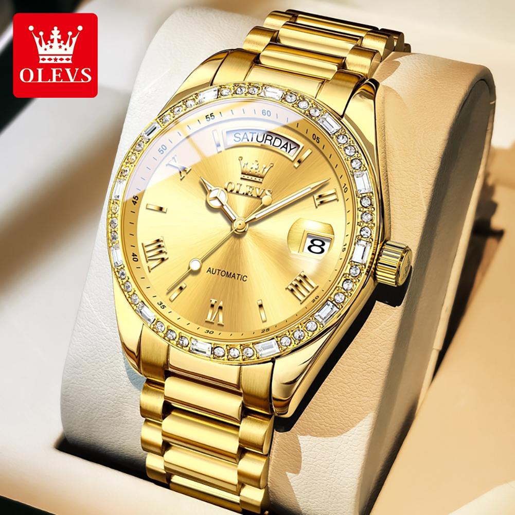 OLEVS Business Automatic Mechanical Men's Watch Stainless Steel Luminous Calendar Week Waterproof Wristwatch Relgio Masculino