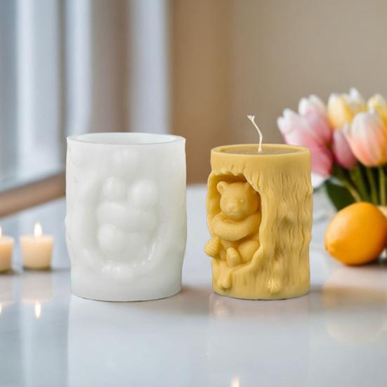 Bear Cylinder Candle Mold Cute Bear Animal Pillar Candle Silicone Mold for Soap Candle Making Resin Casting Aromatherapy Candles Wax Polymer Clay Home