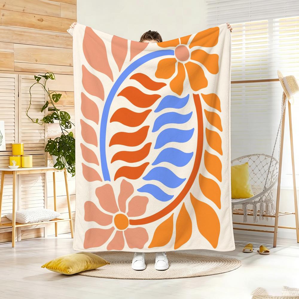 Illustration M-Matisse Style Floral Print Throw Lightweight 240g Flannel Blanket Soft Skin-friendly for Summer Cooling