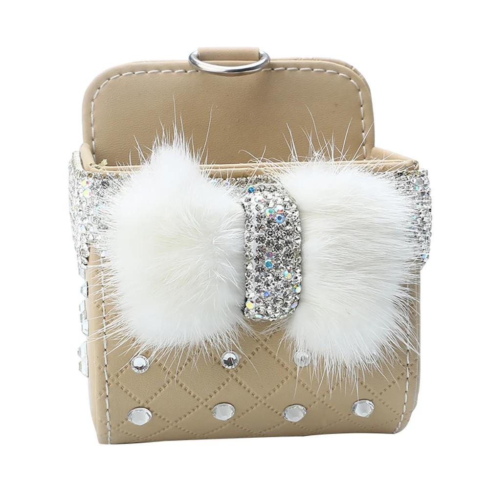 Diamond Crystal Bowknot Portable Car Vent Storage Box Bag Auto Vent Mount Holder Cosmetics Case Universal Mobile Phone Bag
