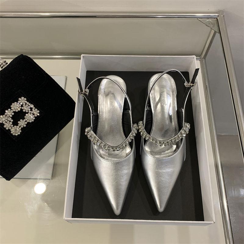 

Серебристые туфли-сандалии на толстом каблуке, в стиле феи, лето 2025, винтажные туфли Мэри Джейн со стразами, с острым носком и высоким каблуком 39 серебряный