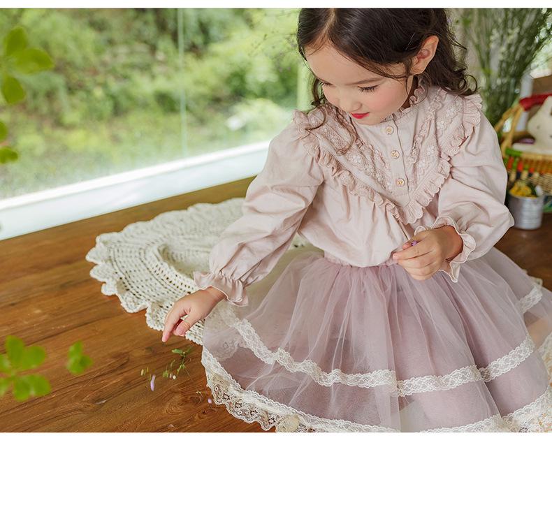 2025 Spring Vintage Puff Sleeve Lace Collar Shirt for Toddler Girls