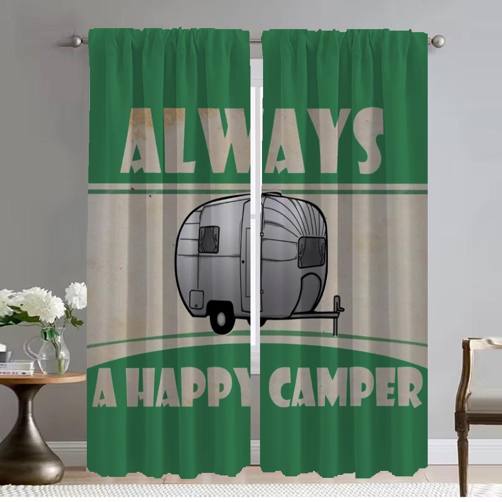 Happy Camping Anti-mosquito Curtains 2 Pieces Window Curtain for Room 2 Panel Tulle for Bedroom Halloween Decoration Shades Home