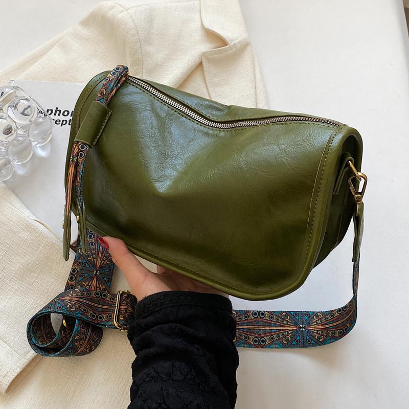 Graphic Pattern Zipper Crossbody Bag, Stylish Shoulder Bag With Wide Strap, Large Capacity Daily Purse