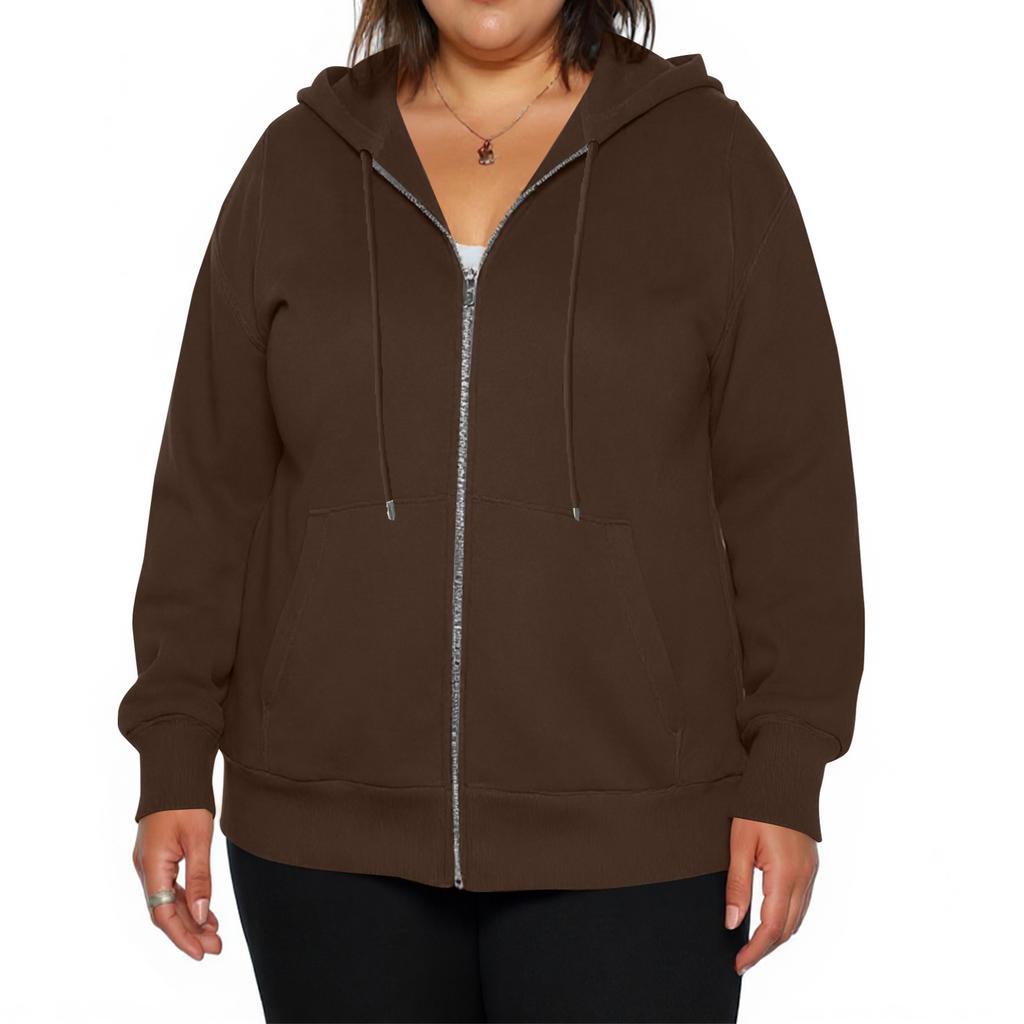 Damenmode Lässig Übergröße Langarm Reißverschluss Farbe Kapuzenjacke
