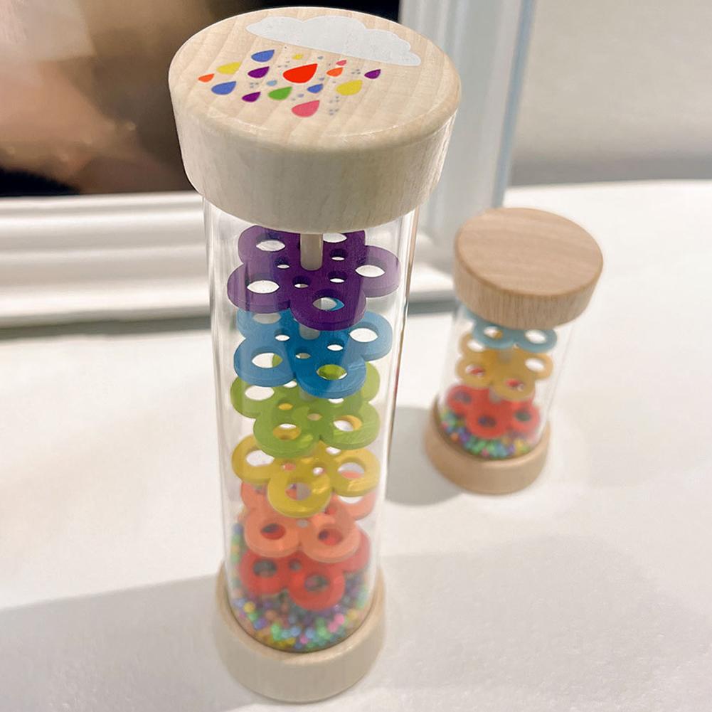 Rain Maker with Metal Balls Wood Plastic Tube Early Music Education Toys Sensory Auditory Musical Instrument for Kids Children