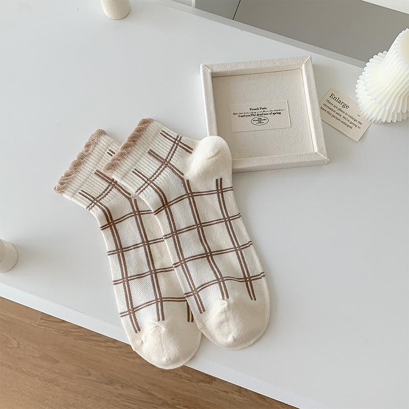 

New Milk Tea Color Bubble Mouth Medium Tube Socks Bow Leopard Print Fashion Short Boat Socks Combed Cotton Socks one size fits all