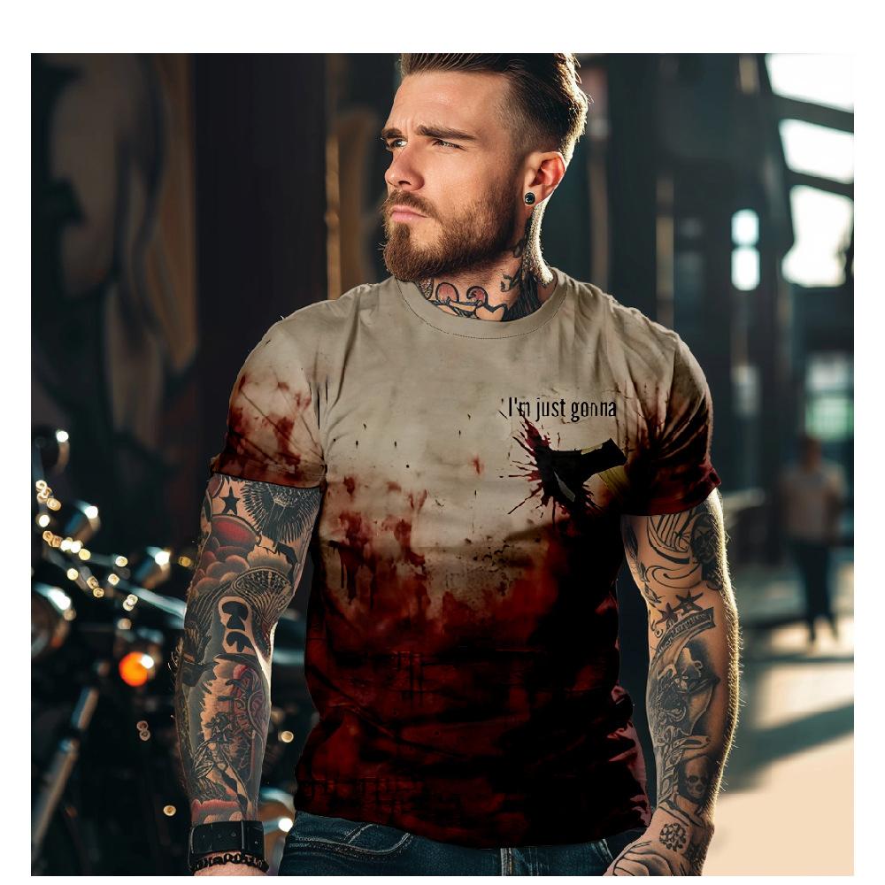Summer Vintage Bloody Print T-shirt Men's Fashion Casual Short Sleeve Round Neck Oversize O-Neck Men's Tops Clothing Size XS-6XL