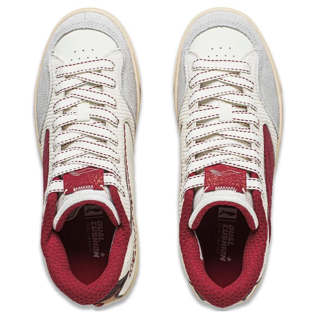 Li Ning Wei Wu 180 Soft Elastic Casual Non-Slip Wear-Resistant Mid-Top Skate Shoes Women Skate Shoes White Red AECU008-3