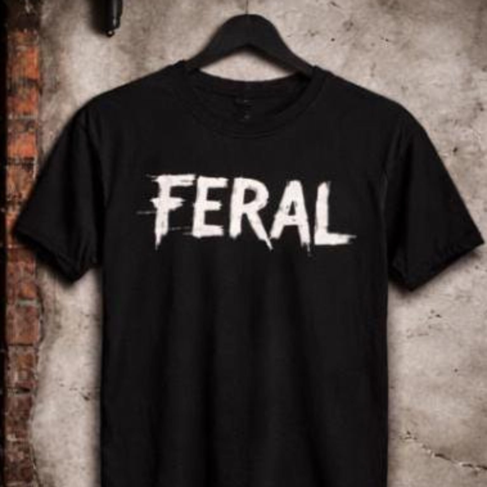 FERAL Graphic T-Shirt | Grunge Claw Text Tee, Punk Streetwear Top 4XL