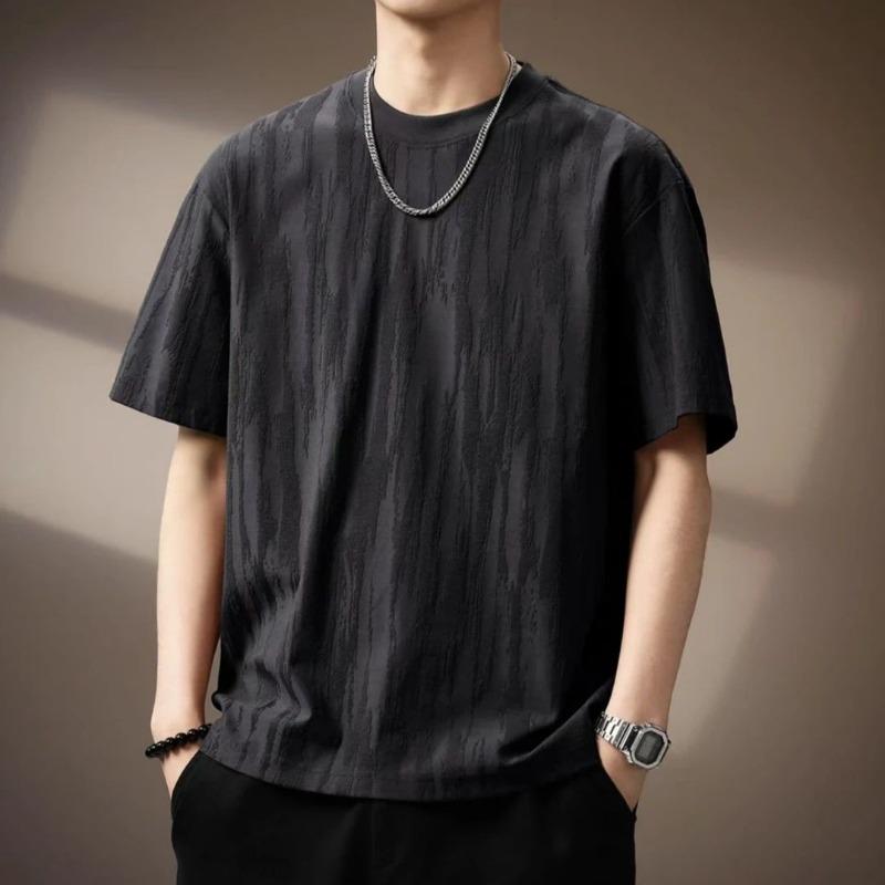 Men's Brown Textured Oversized Short-Sleeve T-Shirt Casual Loose-Fit Solid Color Comfortable Daily Top