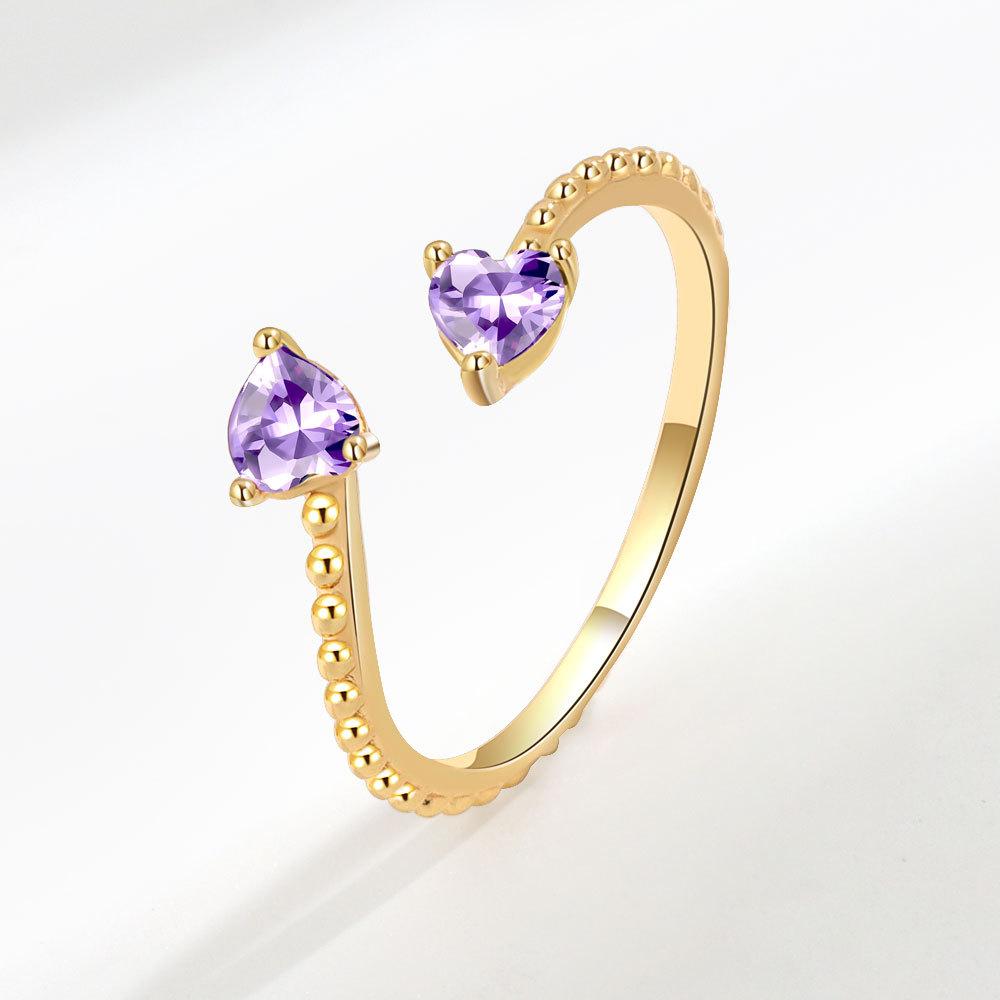Distinctive and Individual Jewellery 12 Birthstones Double Heart Zirconia Open End Ring Personalised Light Luxury Haute Sense Fashion Trends Ring