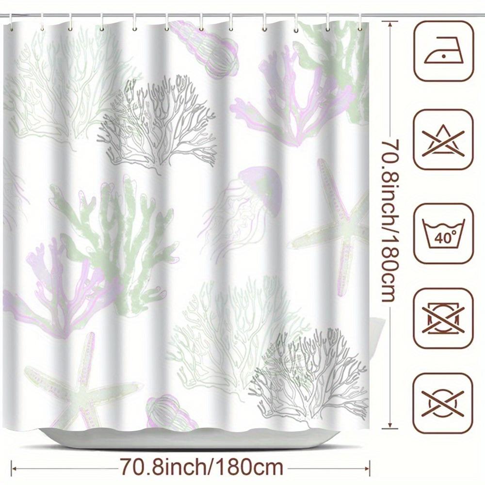 1pc Nautical Marine Life Shower Curtain, Coral & Starfish Design, Polyester Bath Decor, Ocean Theme, Machine Washable