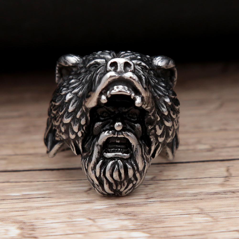 Retro Beer Oorloger Viking Ringen voor Mannen Zilver Roestvrij Staal Noordse Viking Ring Punk Biker Sieraden Maat 7-15