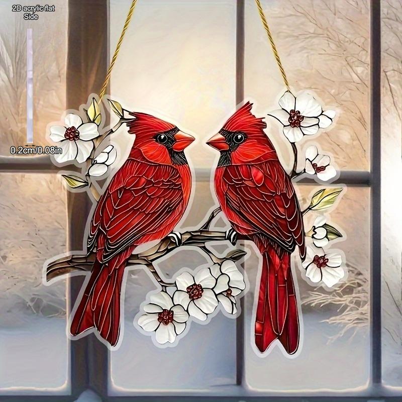 Valentine'S Day Decoration Featuring A Red Cardinal and Floral Design, Perfect for Bohemian-Style Home, Office, or Garden Decor, No Batteries Required