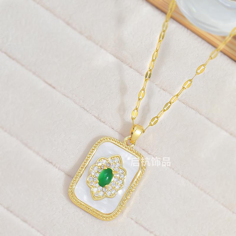 Emerald Square Necklace Women'S Retro National Tide Trend Inlaid Zircon Pendant Star Same Style