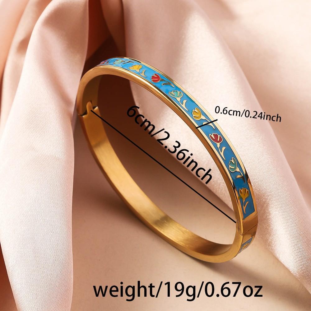 Hot Selling Stainless Steel Enamel Painted Bracelet 18K Gold Plated Women's Vintage Personalized Drip Oil Bangle for Women Gifts