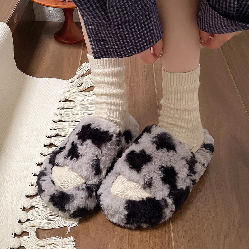 Spotted Mao Mao Slippers Autumn and Winter New Baotou Comfortable Warm Soft Thick Bottom Milk Huhu Cotton Slippers