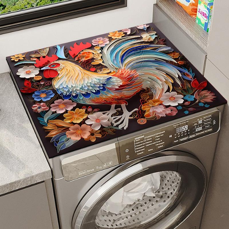 Rooster Family Drum Washer & Dryer Dustproof Decorative Pad