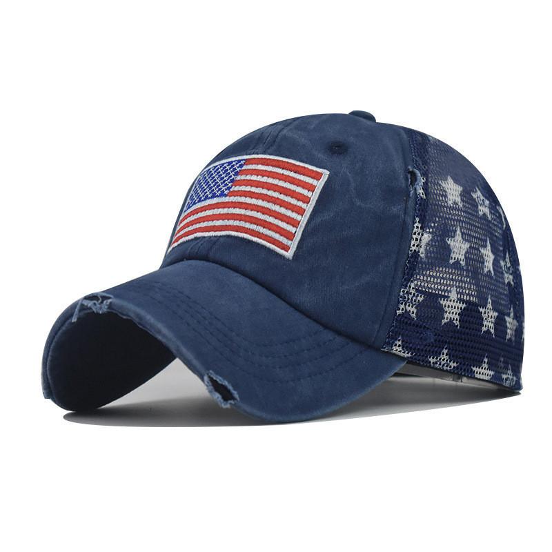 Cap Cotton Pure Washed Holes Five Pointed Star American Summer Flag