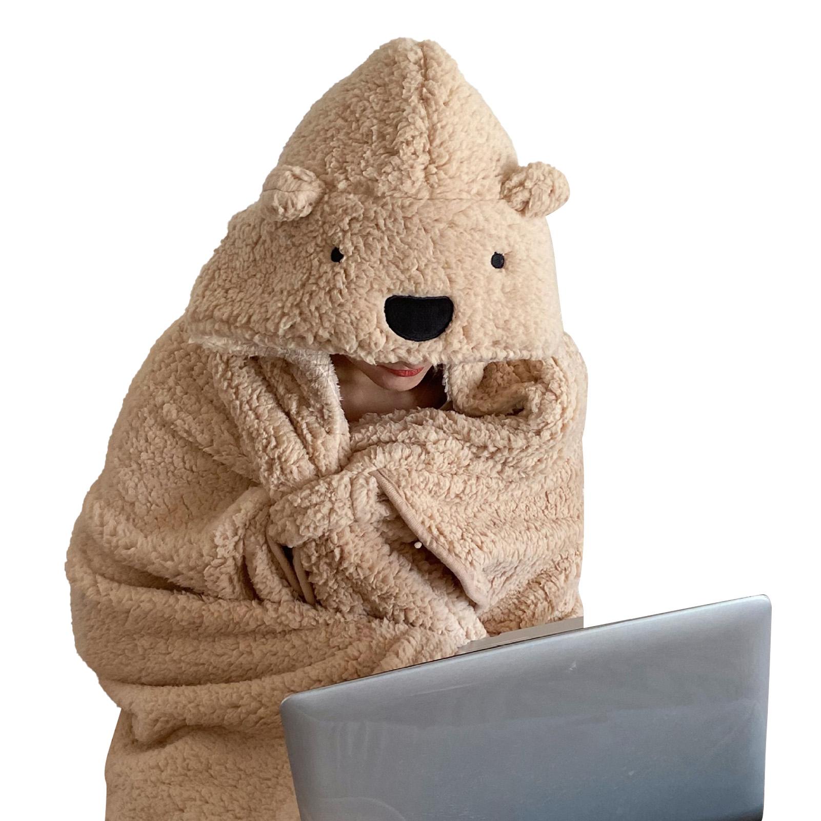 

Зимний плед-накидка с капюшоном, толстый, мягкий, плюшевый, теплый, носимый плед для детей и взрослых 120x123cm бежевый