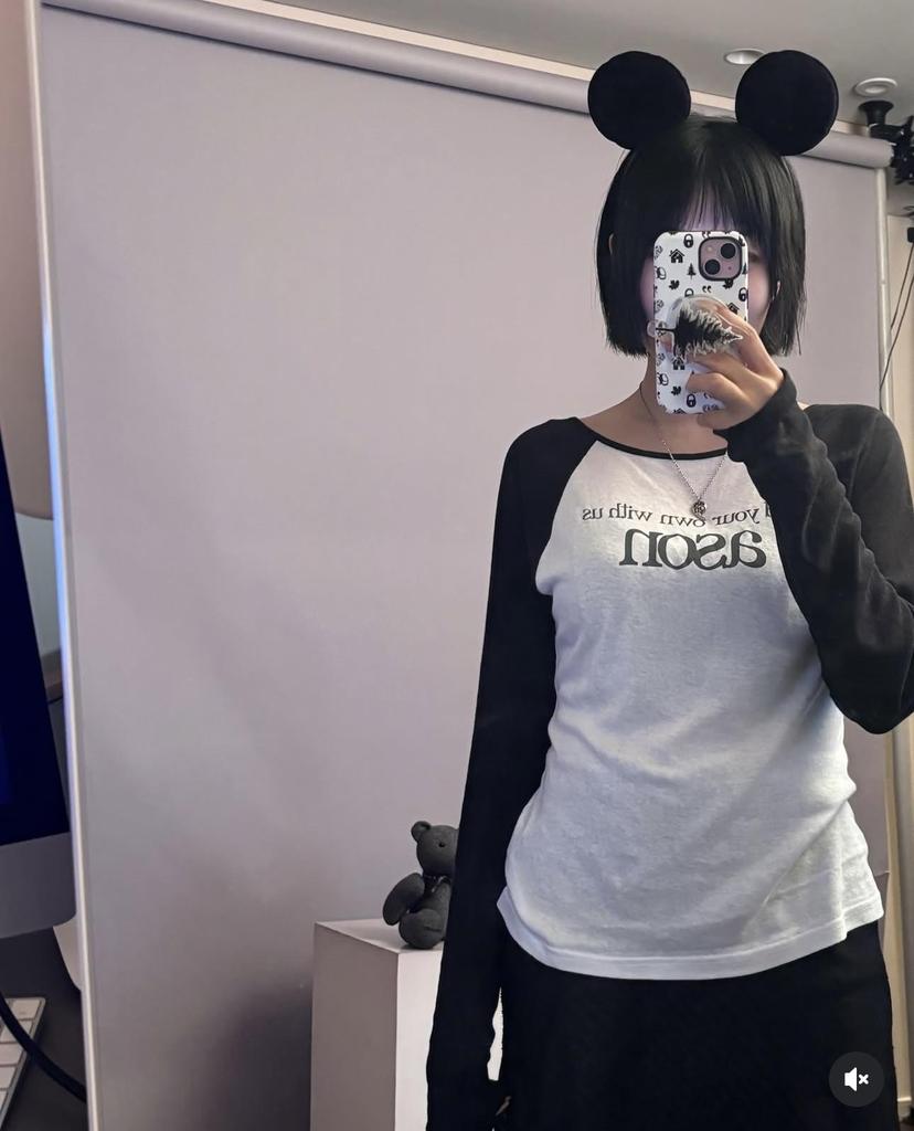 Koreanischer Stil Tencel-Stoff Colorblock Raglanärmel Langarm Damen-T-Shirt