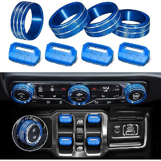 8Pcs Button Knob Cover for Jeep Wrangler JL JLU 2018-2024 2025 & Gladiator JT -2024 2025 Accessories, JL Window Switch Button Cover Volume Radio Air