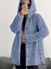 Cappotto di Peluche Morbido da Donna Autunno/Inverno 2025 Europa, Colore Unito, Manica Lunga, con Cappuccio, Vestibilità Larga