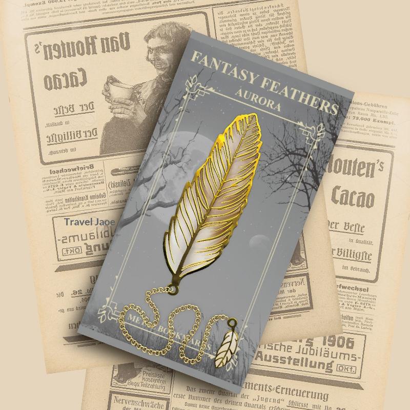 Hot Sale 1Pcs Exquisite Book Page Divider Vintage Feather Gold Stamped Metal Bookmark With Metal Chain Pendant Office Stationery