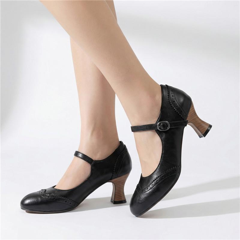 Dames hoge hakken lente en zomer nieuwe dunne hak retro gesp lichte mond enkele schoenen grote maat lage schoenen