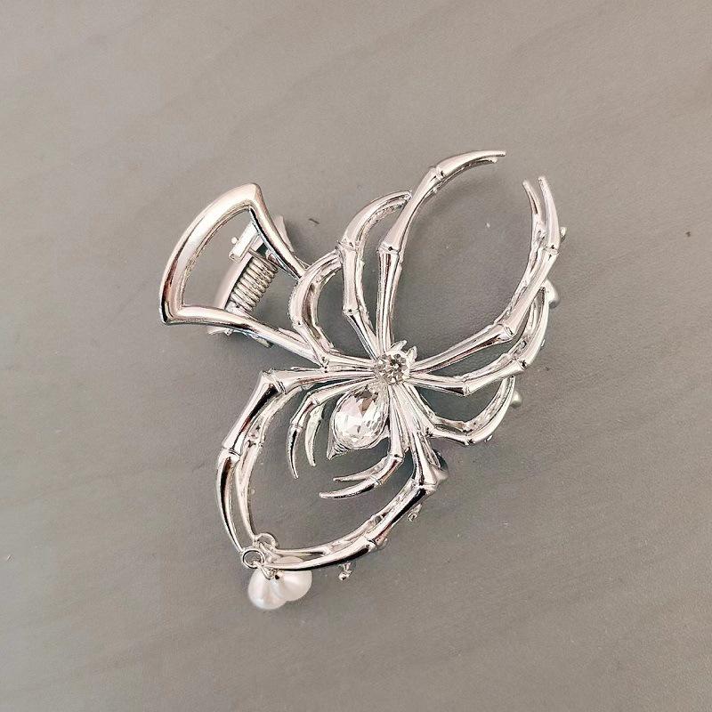 1Pc Halloween Black Spider Hair Claw Clips With Pearl Charm Design,Metal Gothic Punk Hair Clips Strong Hold Hair Accessories