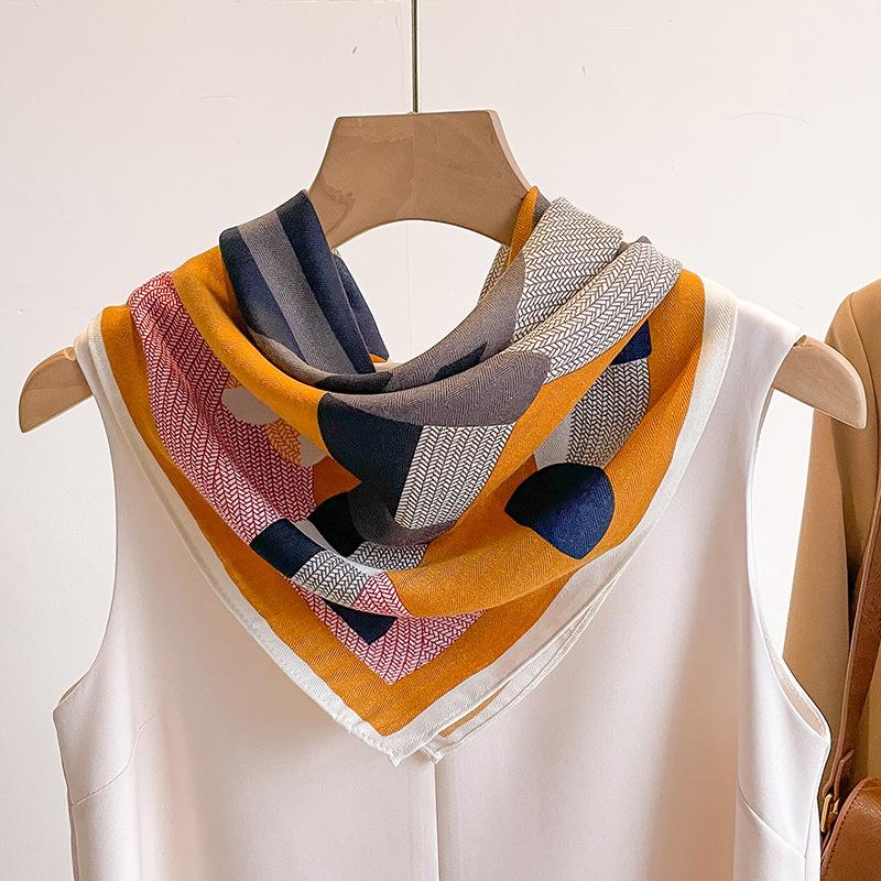 Orange Cashew Flower Cotton and Linen Hair Scarf  Small Square Scarf  Women's Thin Scarf  Linen Headscarf  Versatile Shirt
