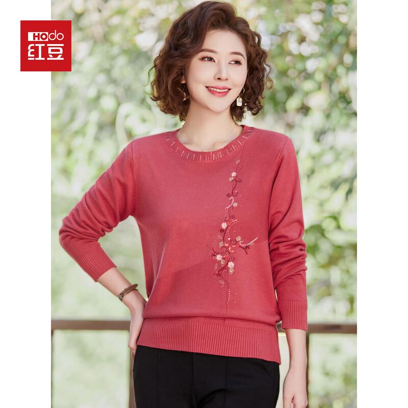 Hodo Women's Round Neck Plum Blossom Embroidered Knit Sweater