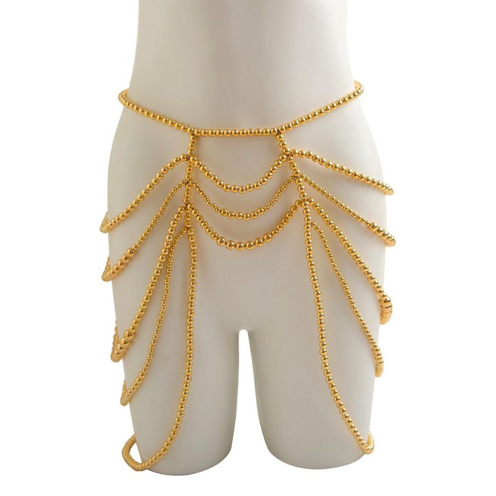 Luxury Beaded Waist Chain Pearl Women Body Chain Personality Shoulder Chain  Female
